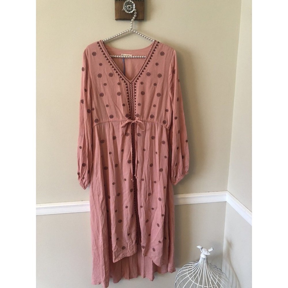 NWT Tea & Rose Size Large Midi Maxi Dress Embroidered Boho Dusty Rose